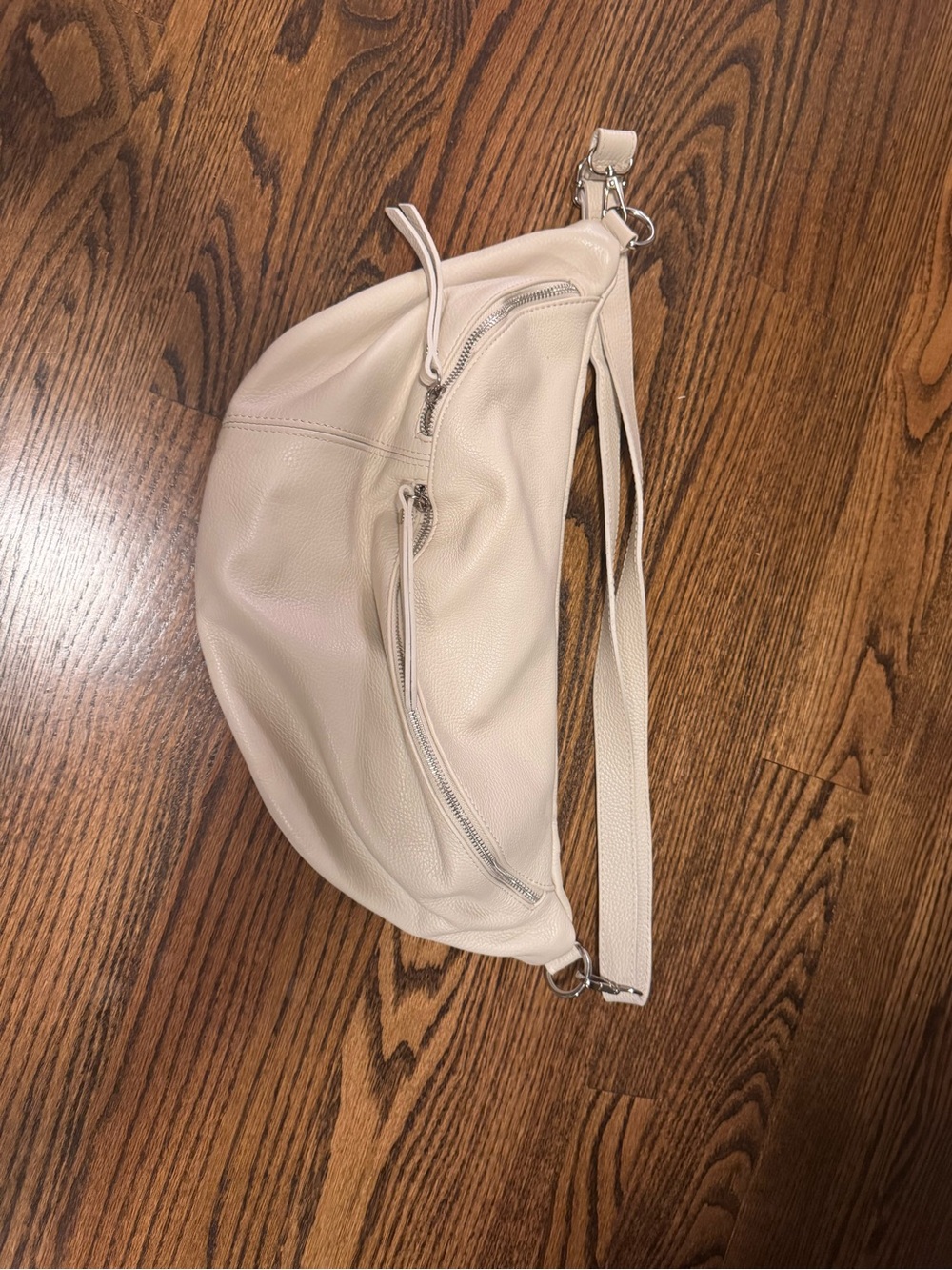 Cream Pebbled Leather Crossbody Sling Bag